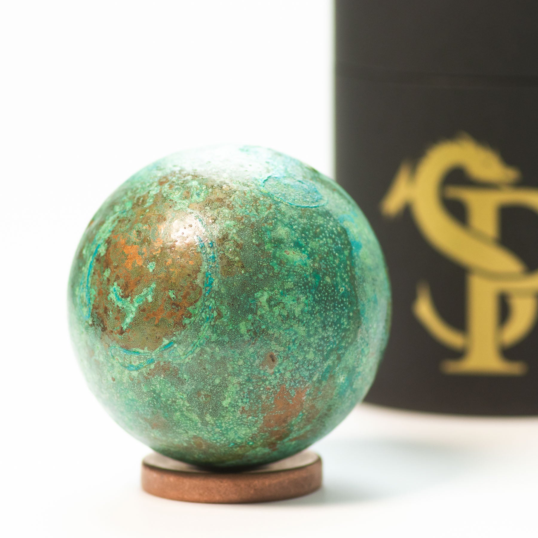 Verdigris Copper Orb with Green Forced Patina - 2.25" Sphere - 1.75 lb