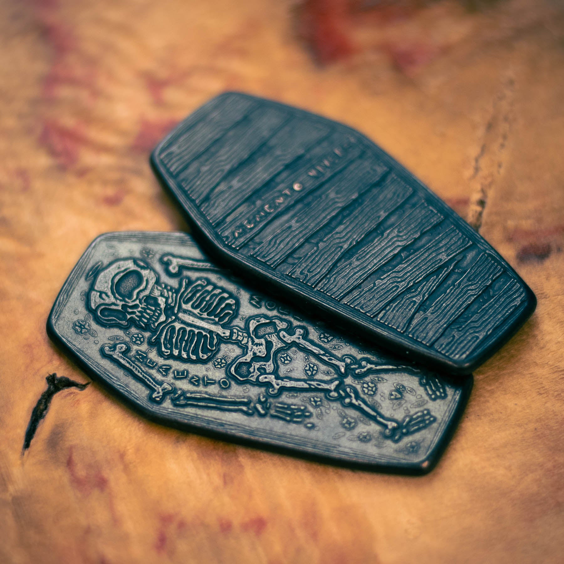 Memento Mori Skeleton Macabre Stoic EDC Coffin Blackened Copper Coin | Shire Post Mint