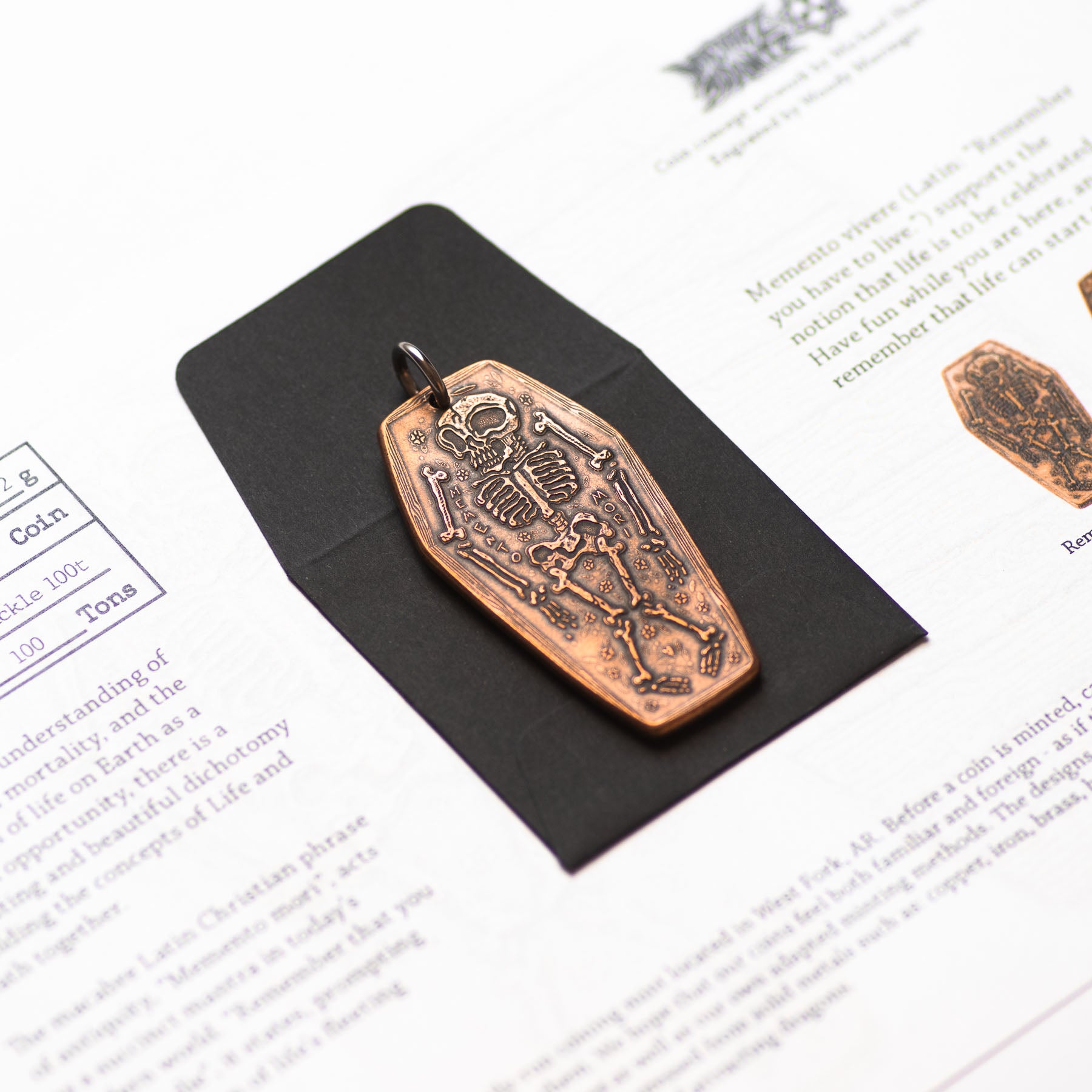 Memento Mori Coffin Skeleton Skull Stoic Copper necklace | Shire Post Mint