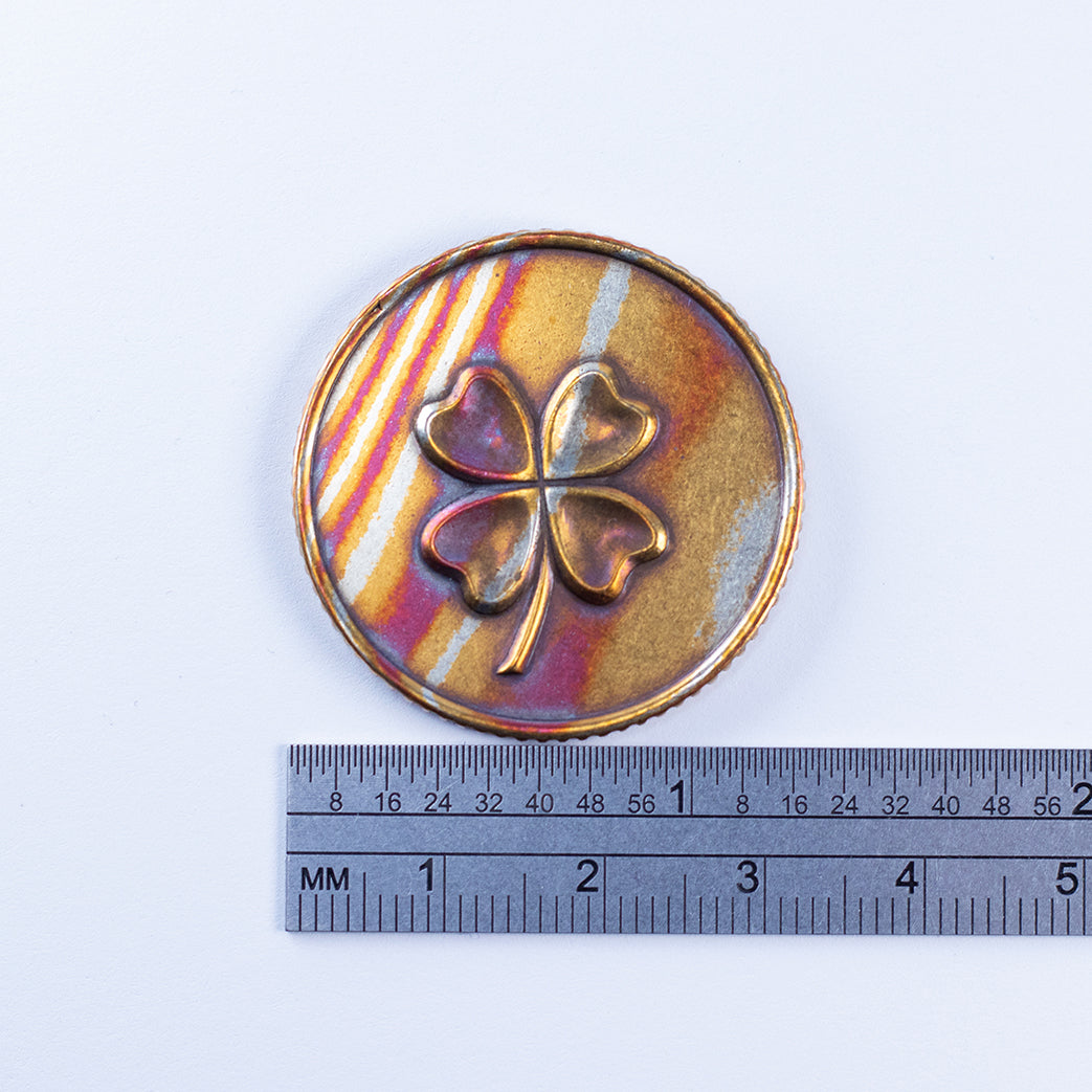 Lucky Mokume-Gane Coin with Four Leaf Clover and Horseshoe