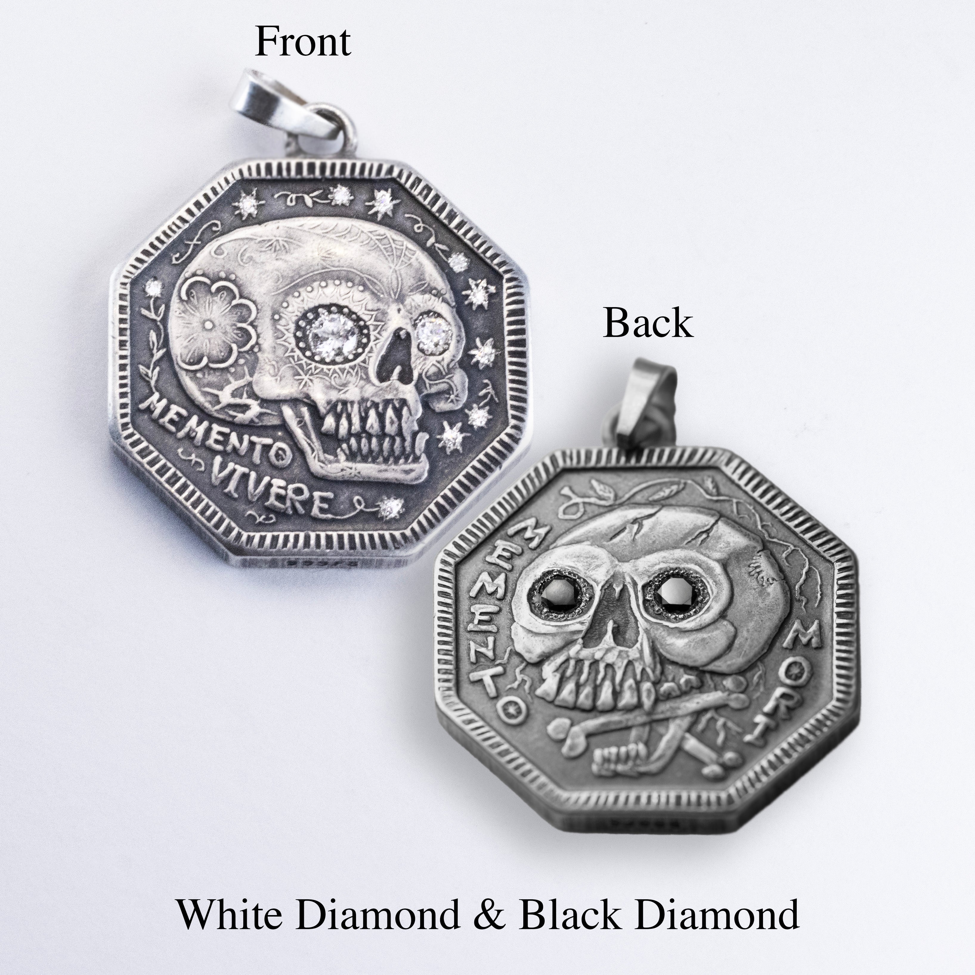 Memento Mori - Silver with White Diamond & Black Diamond Eyes