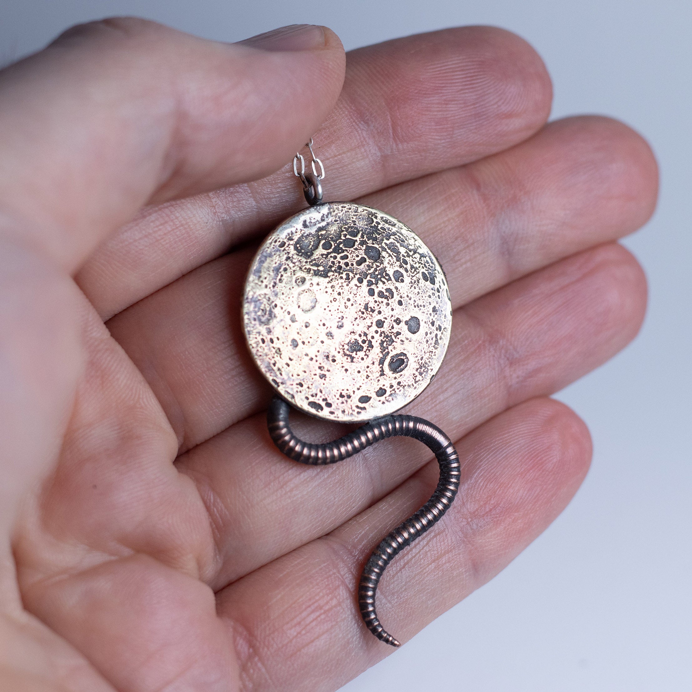 Shire Post Mint Worm Moon Brass Copper Pendant