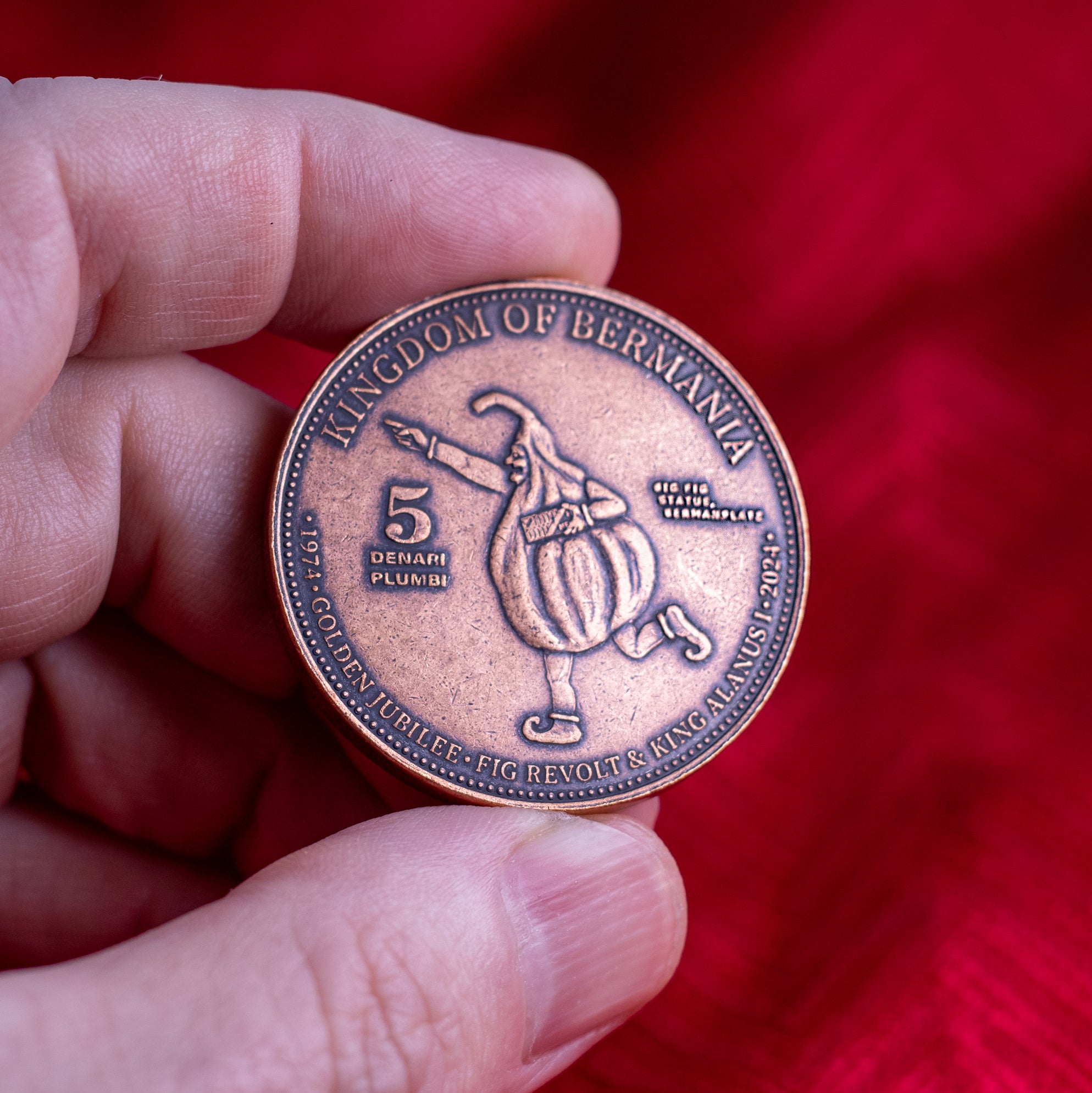 Shire Post Mint Copper Bermania 50-year Anniversary Coin featuring the Big Fig Revolt