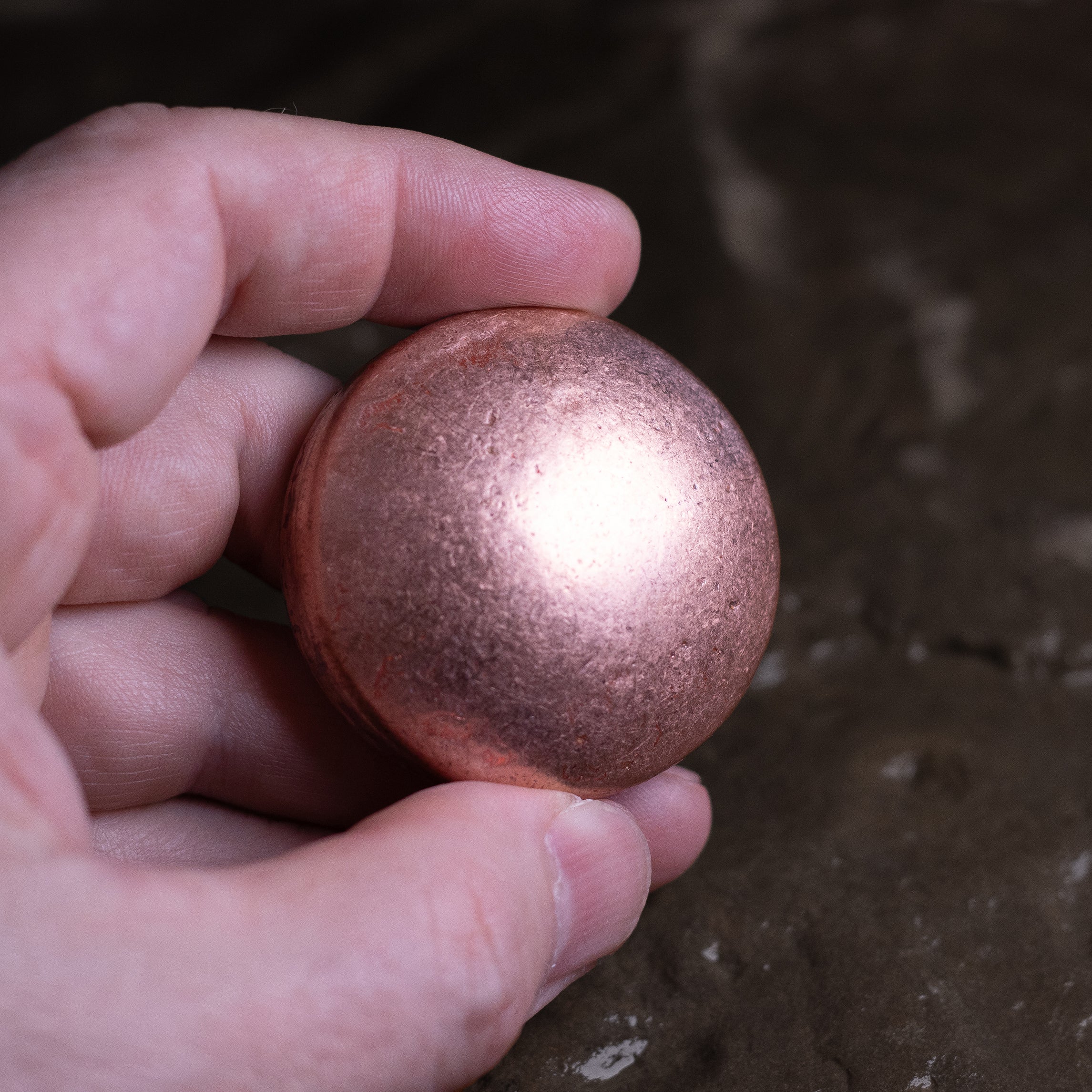 Shire Post Mint Copper Hand Poured Worry Stone Fidget Puck right side up