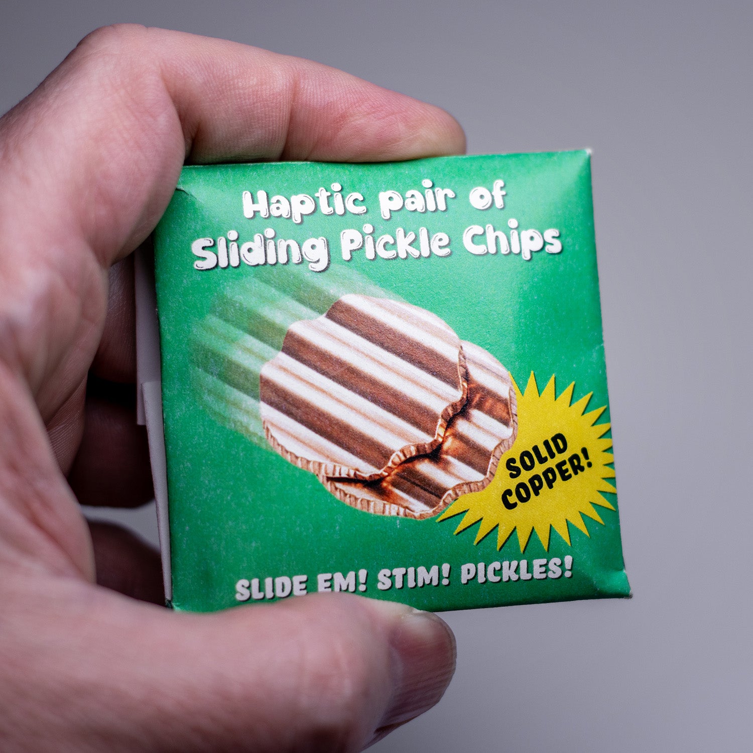 Haptic Pair of Sliding Pickle Chips Worry Coins - Raw Copper