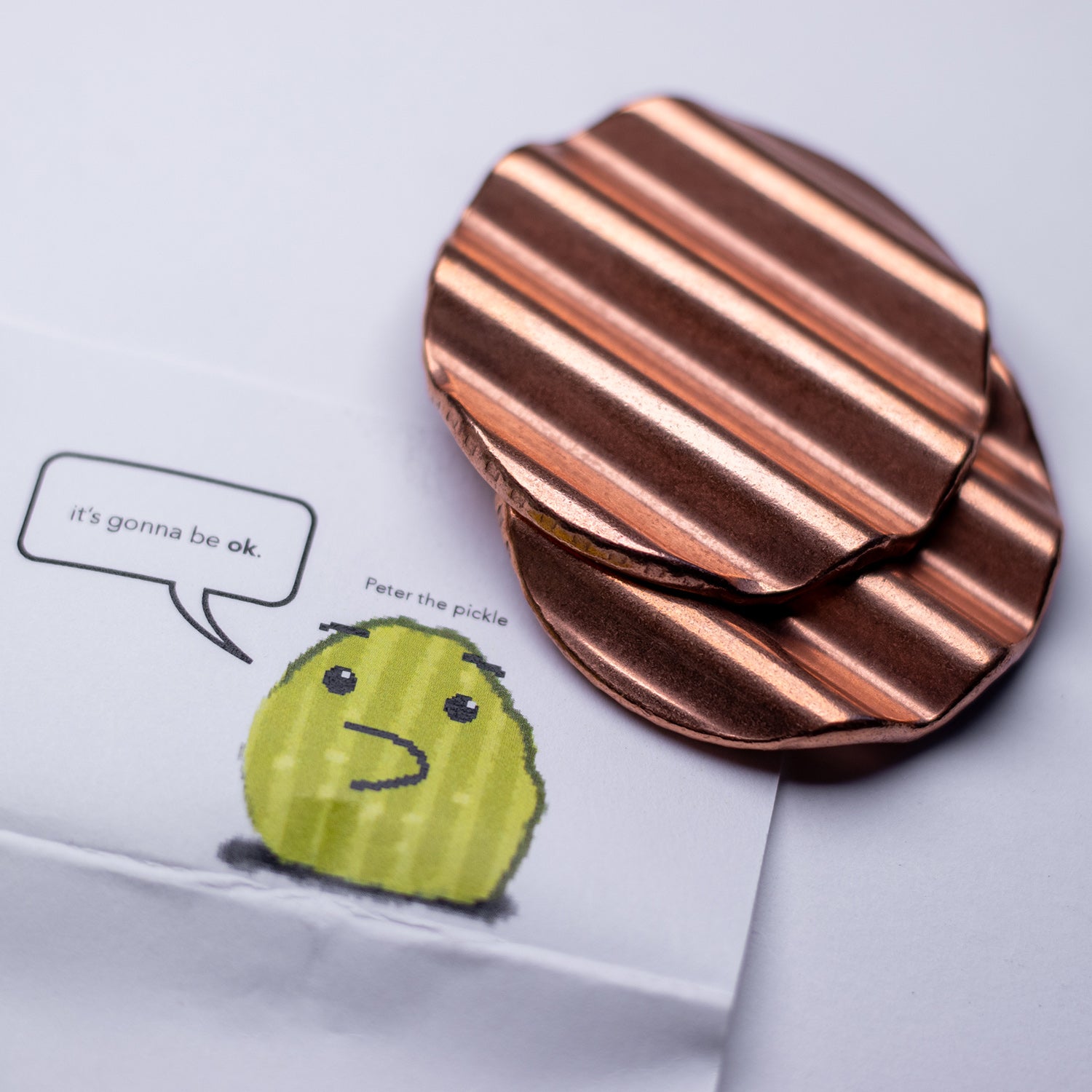 Haptic Pair of Sliding Pickle Chips Worry Coins - Raw Copper