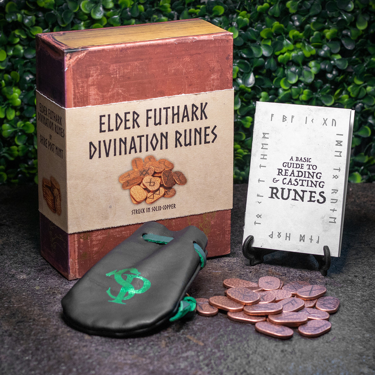 Set of Elder Futhark Divination Runes - Copper with Leather Bag and Guidebook