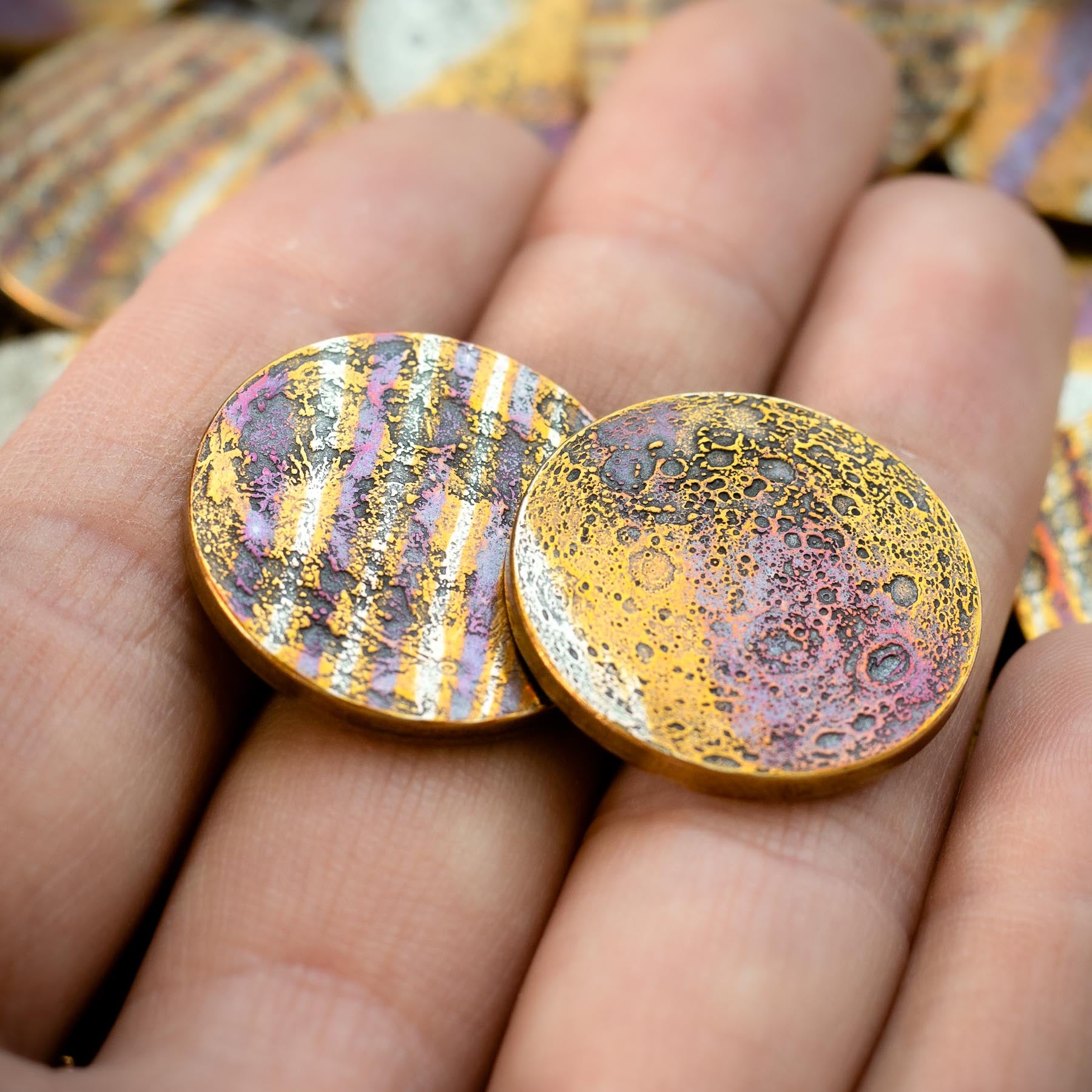 Mokume-Gane Moon Coin - 1"