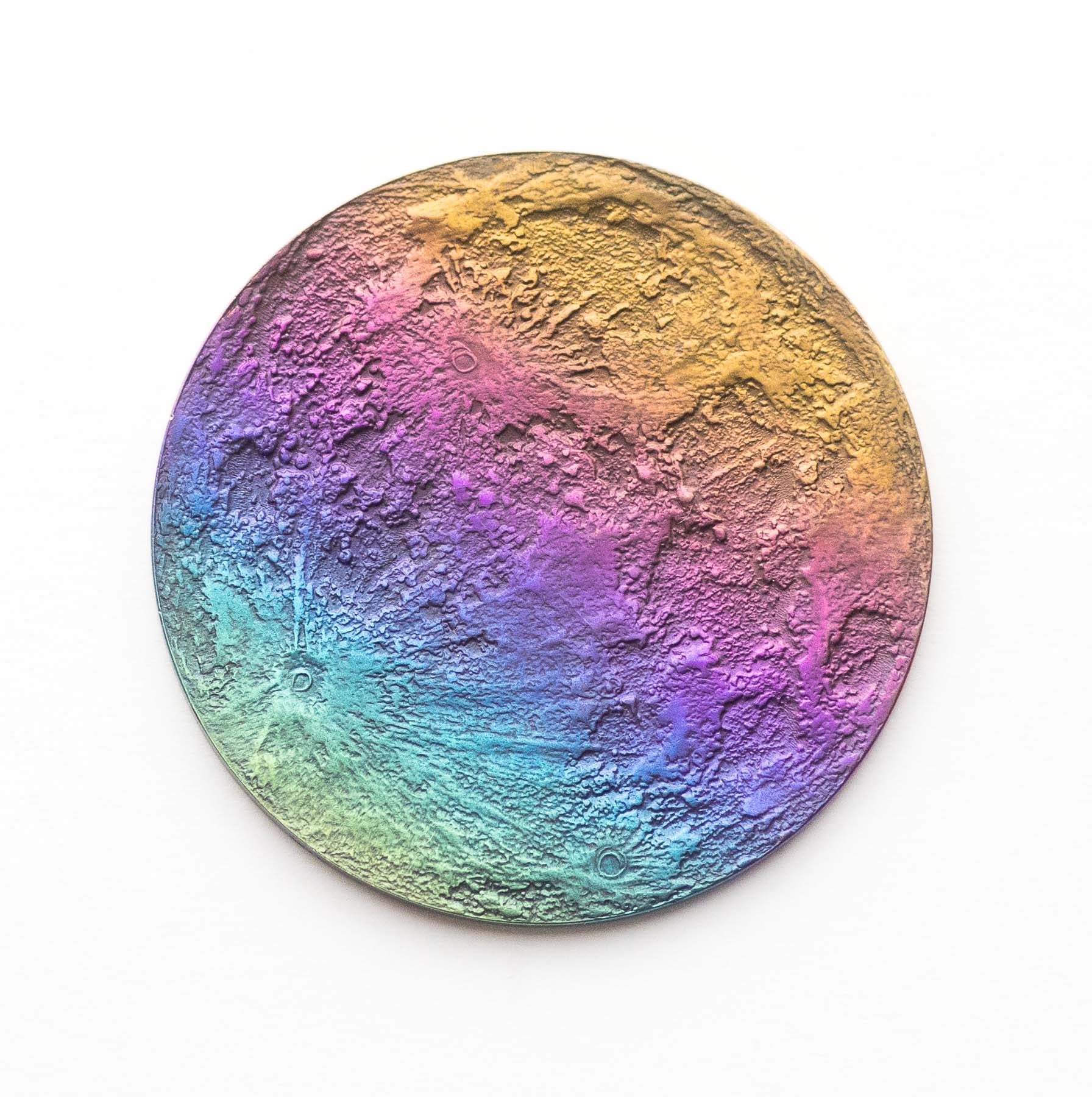 Rainbow Moon Coin - 1 in / 26 mm Multicolored Anodized Niobium