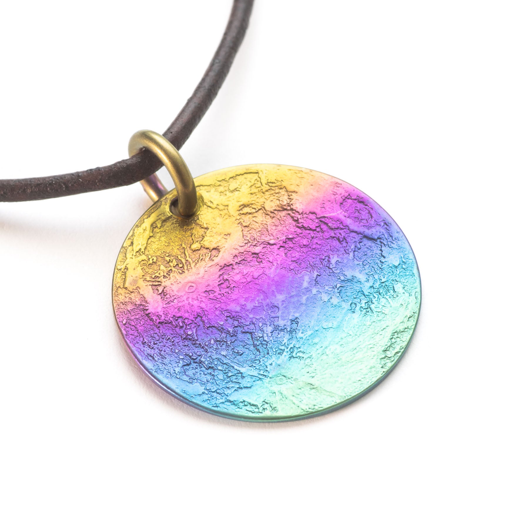 Rainbow Moon Necklace - 1" Multicolored Anodized Niobium Pendant or Charm