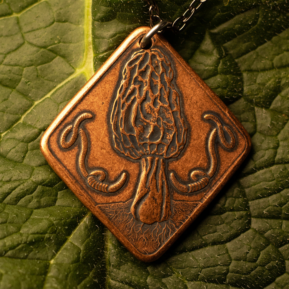 Morel and Amanita Mushrooms of Earth Charm or Necklace in Solid Copper