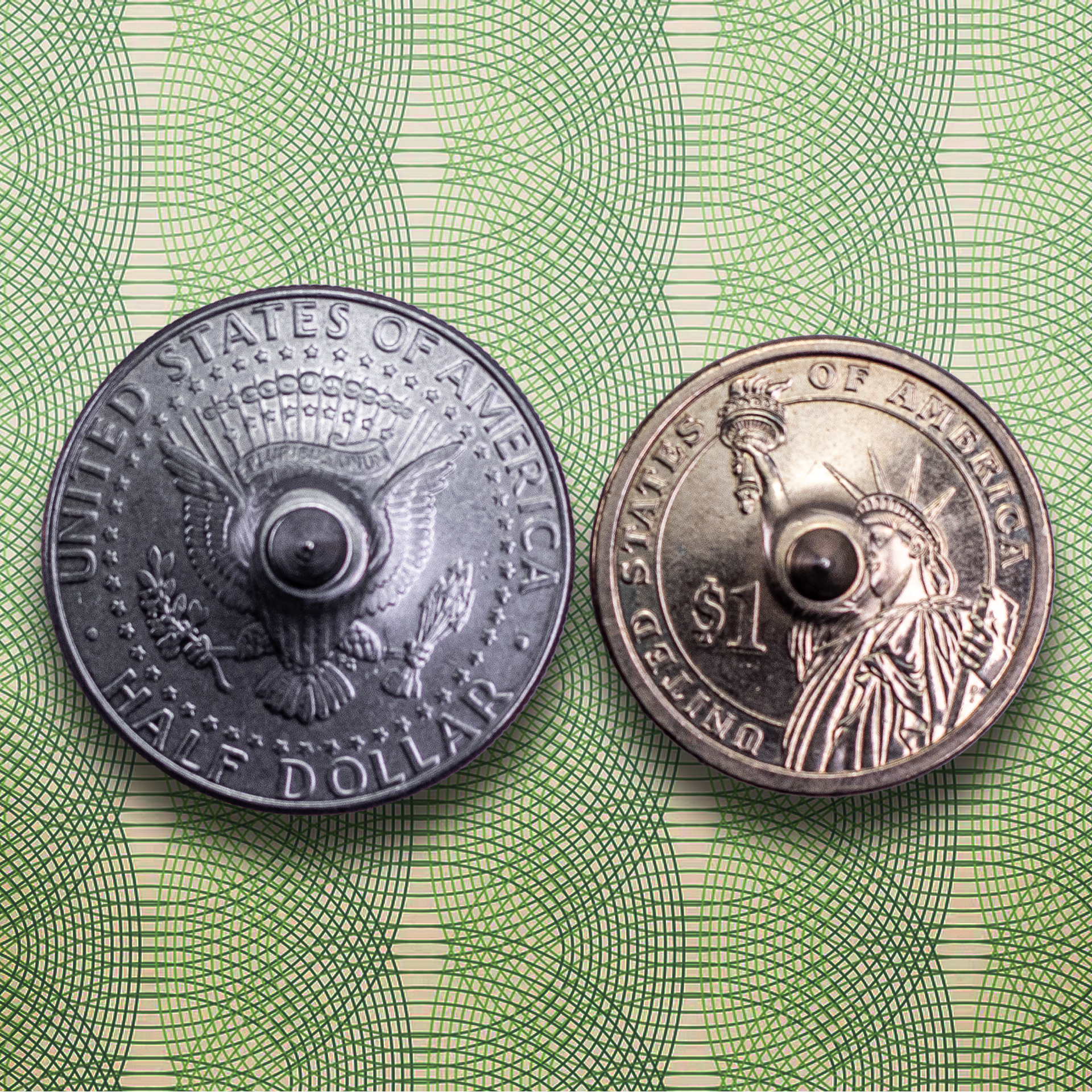 US Half Dollar and Golden Dollar spinners reverse side