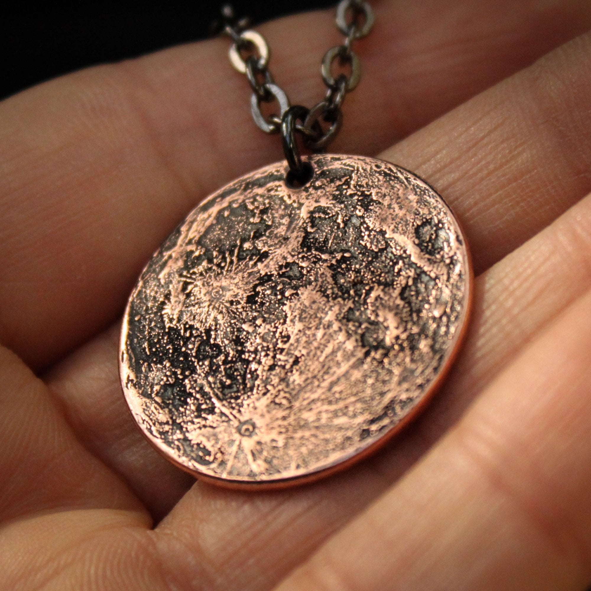 Copper Full Moon / Blood Moon Necklace on 30" Chain by Shire Post Mint