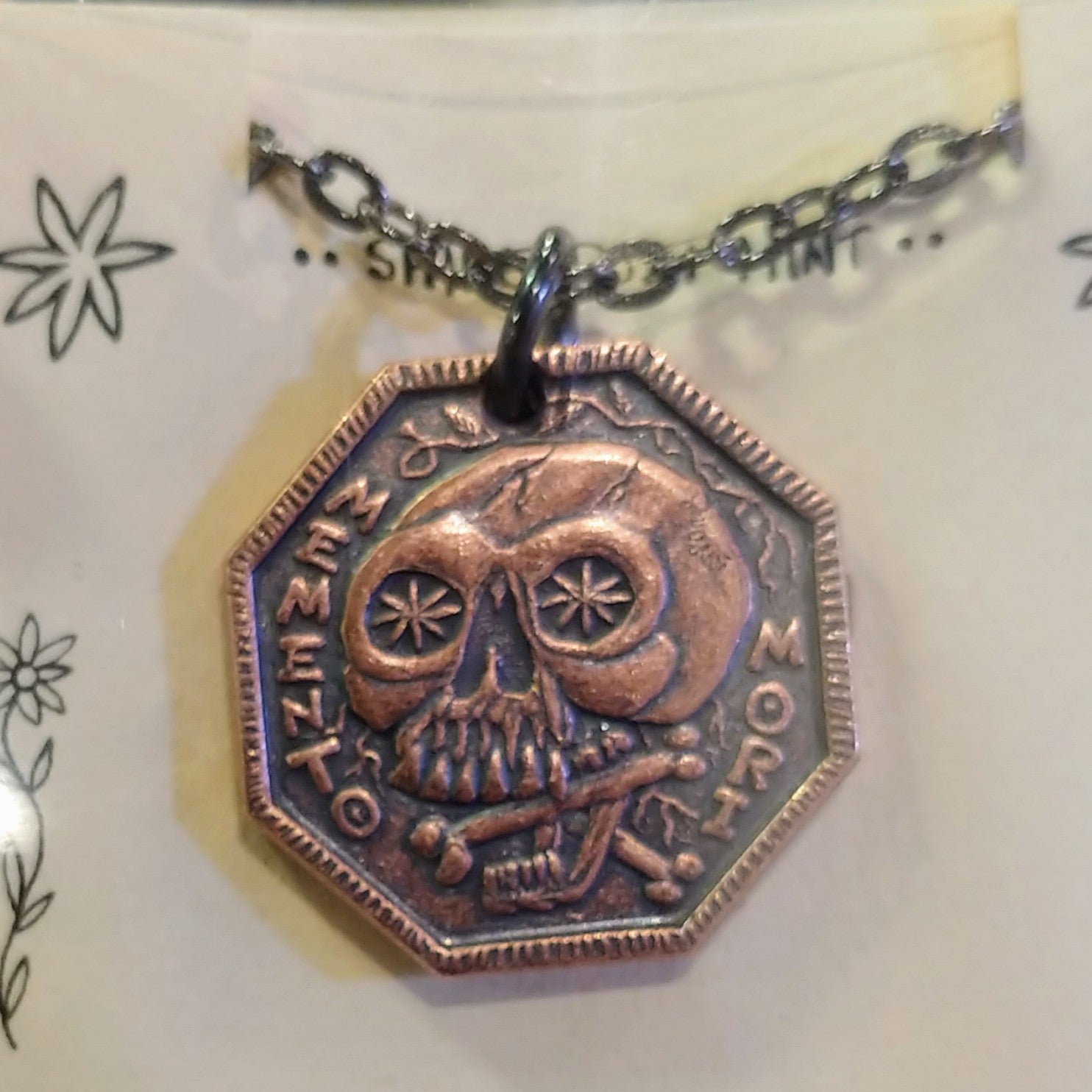 Memento Mori Copper Pendant or Charm- Memento Vivere Reminder Jewelry