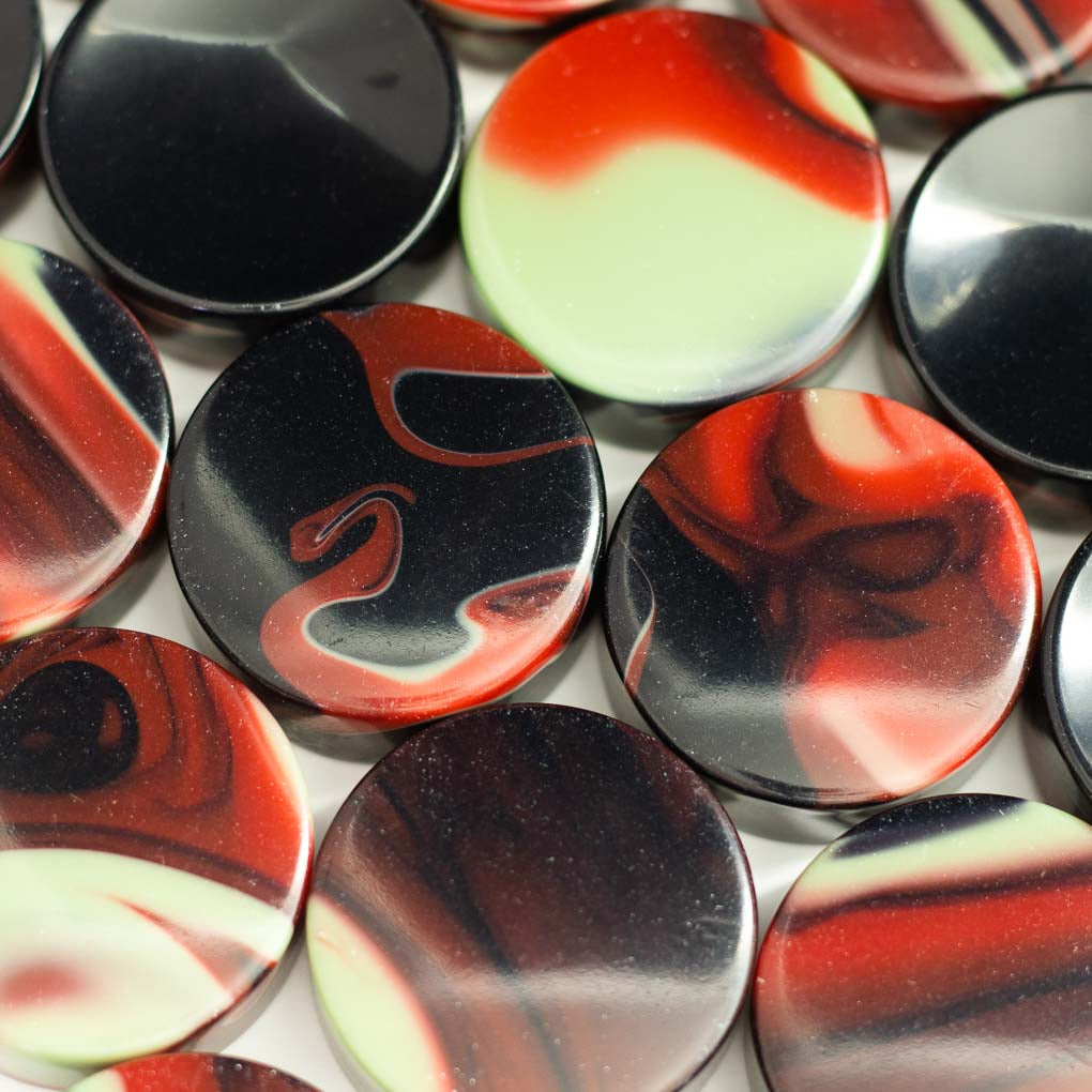 "Betelgeuse" Black Red and Jade Upcycled Bowling Ball Worry Stone