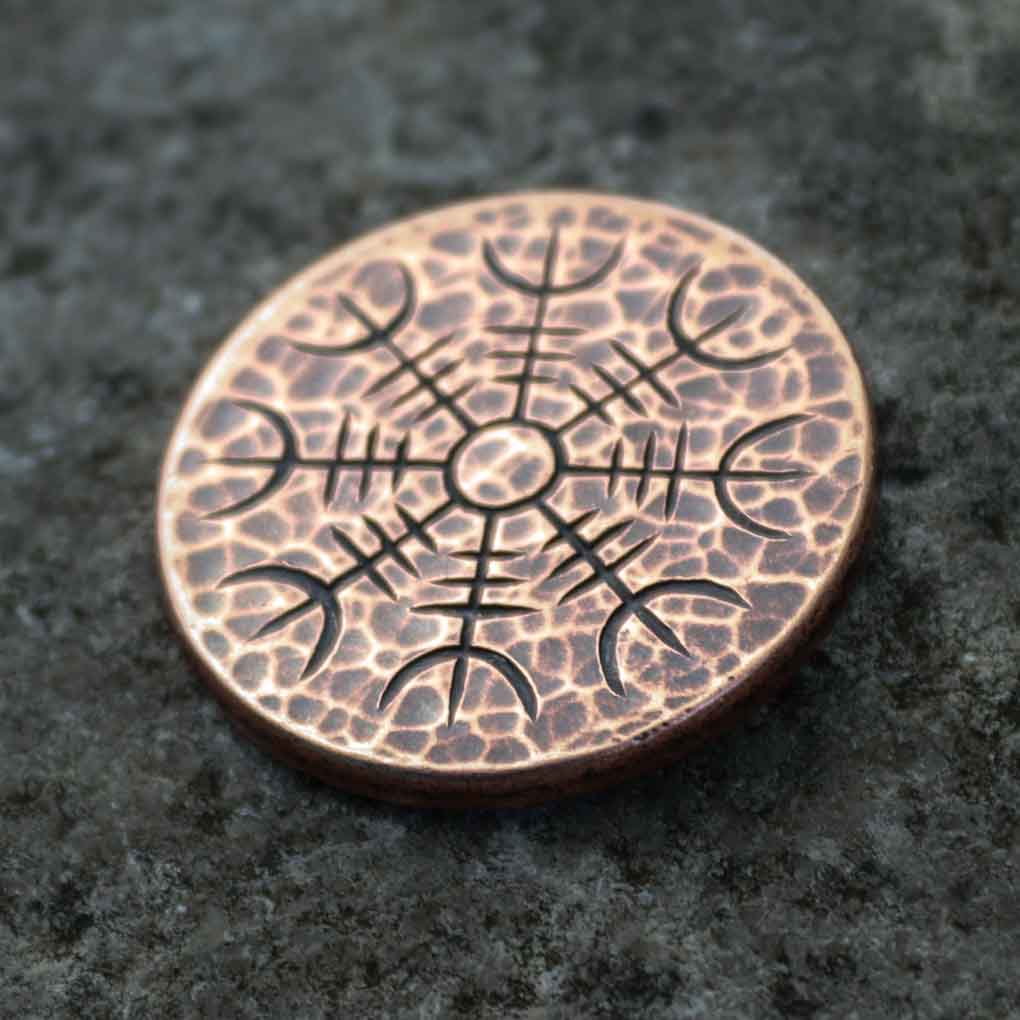 Helm of Awe Copper Coin - Aegishjalmur - Warrior's Stave Viking Coinage | Shire Post Mint Gifts