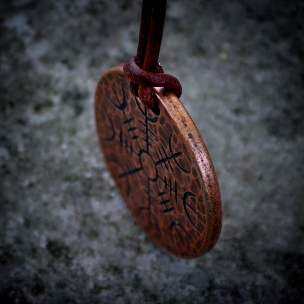 Helm of Awe Copper Coin Necklace on Leather Cord - Aegishjalmur - Warrior's Stave Viking Coinage | Shire Post Mint Gifts