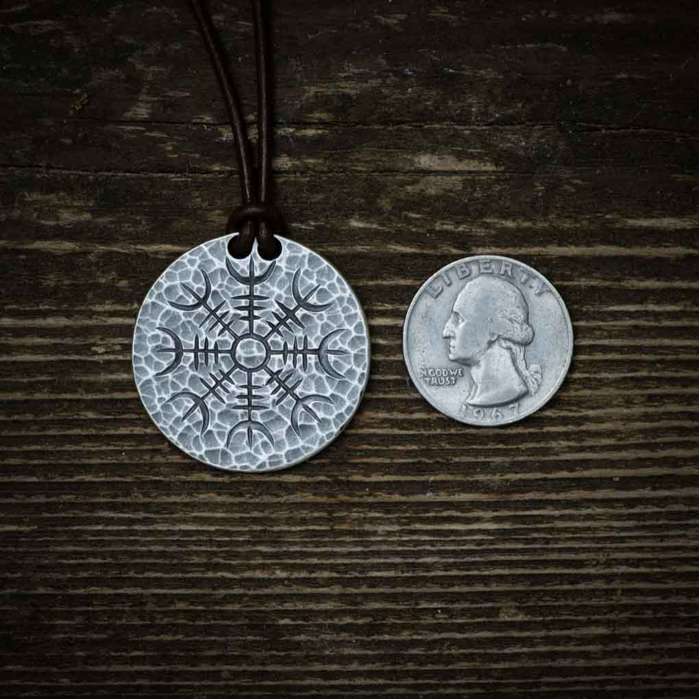 Silver Helm of Awe Coin Necklace - .999 Fine Silver - Aegishjalmur - Warrior's Stave Viking Coinage