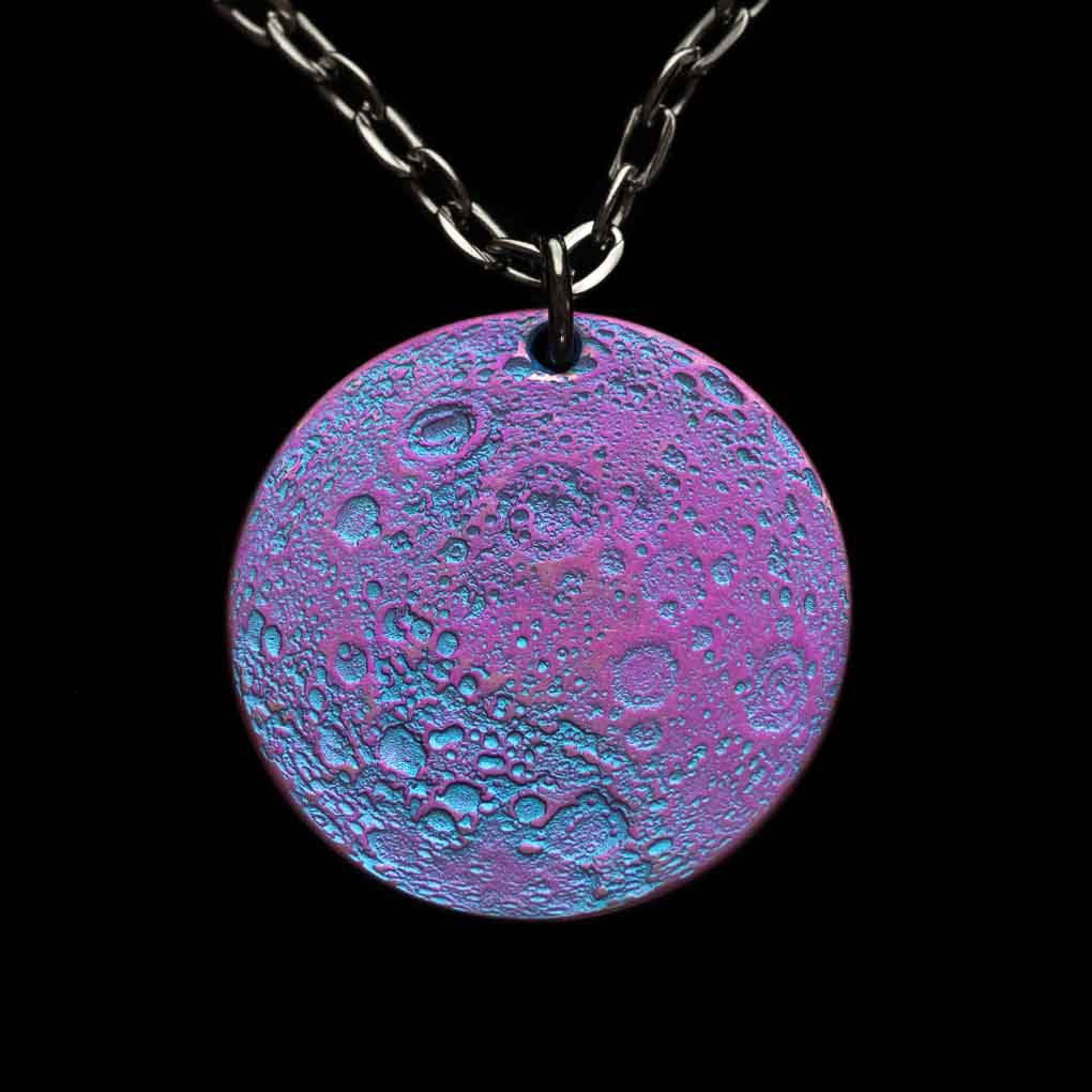 Blue and Purple Moon Necklace - 1" Anodized Niobium Pendant on 30" Chain blurple gift outrun