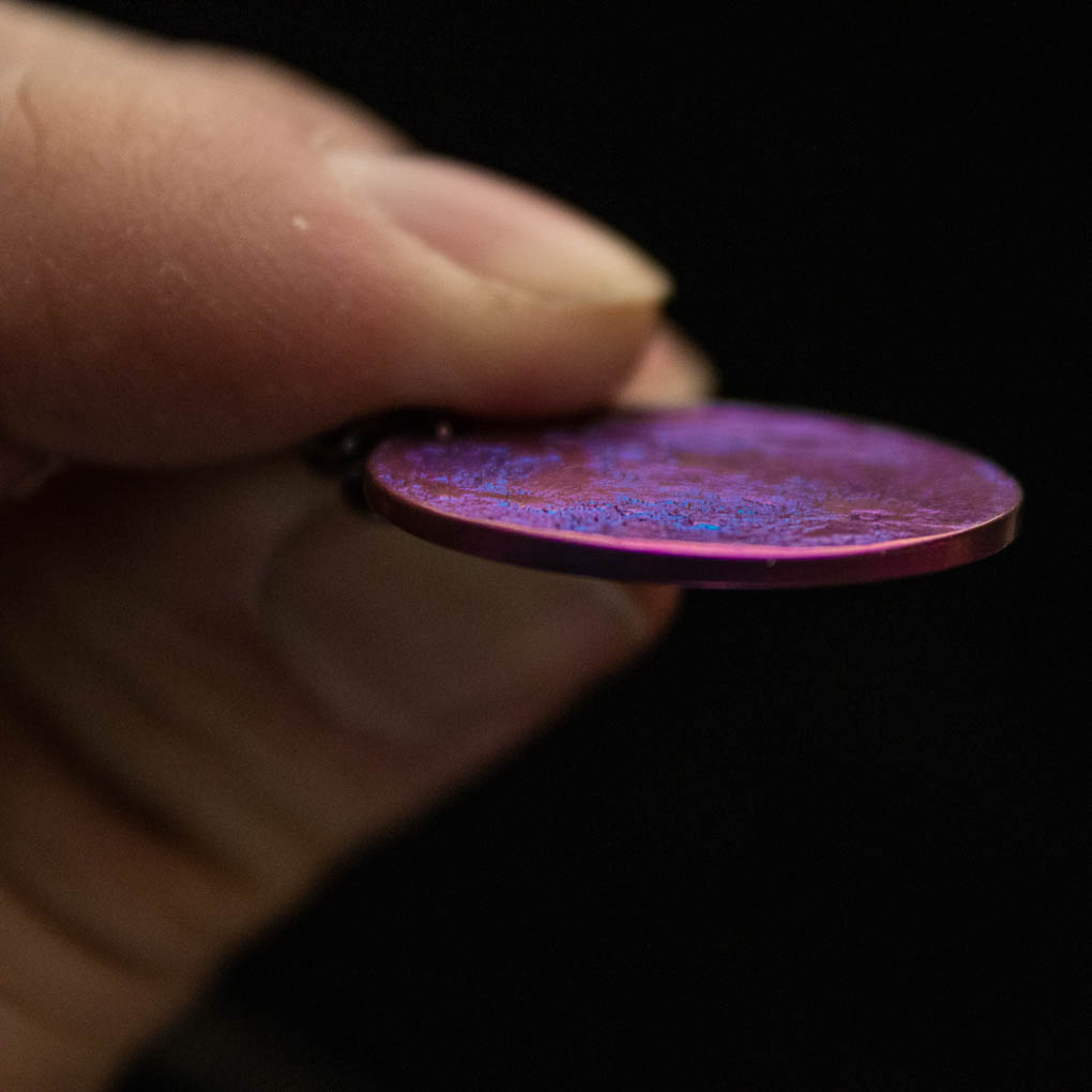 Blue and Purple Moon Necklace - 1" Anodized Niobium Pendant on 30" Chain blurple gift outrun