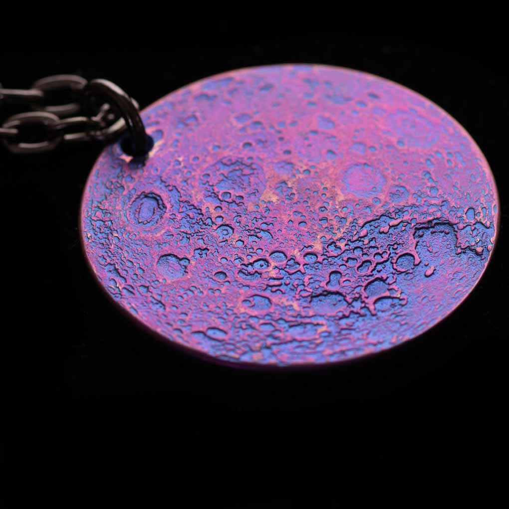 Blue and Purple Moon Necklace - 1" Anodized Niobium Pendant on 30" Chain blurple gift outrun