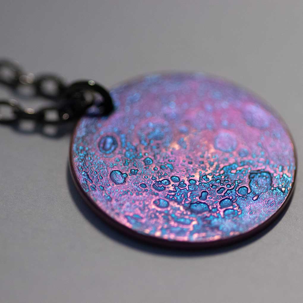 Blue and Purple Moon Necklace - 1" Anodized Niobium Pendant on 30" Chain blurple gift outrun