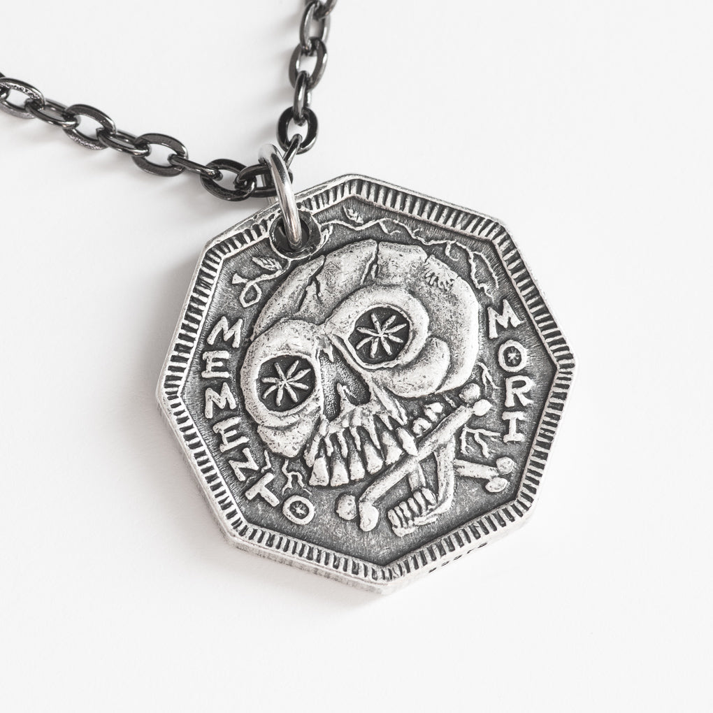 Memento Mori Silver Necklace or Charm - Memento Vivere Reminder Jewelry