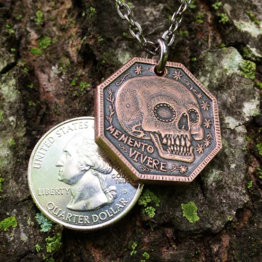 Memento Mori Copper Pendant or Charm- Memento Vivere Reminder Jewelry