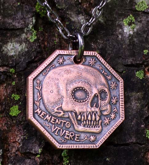 Memento Mori Copper Pendant or Charm- Memento Vivere Reminder Jewelry