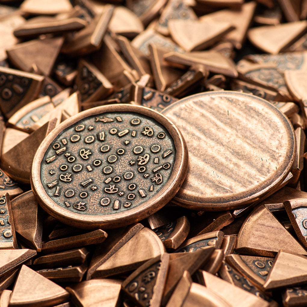 Copper Supreme Pizza Coin with Tiny Pizza Box for Pizza Coins -Mini Laser Cut Collectible Cardboard Box - Skull Mushrooms Pineapple Olives Pepperoni Toppings - Shire Post Mint