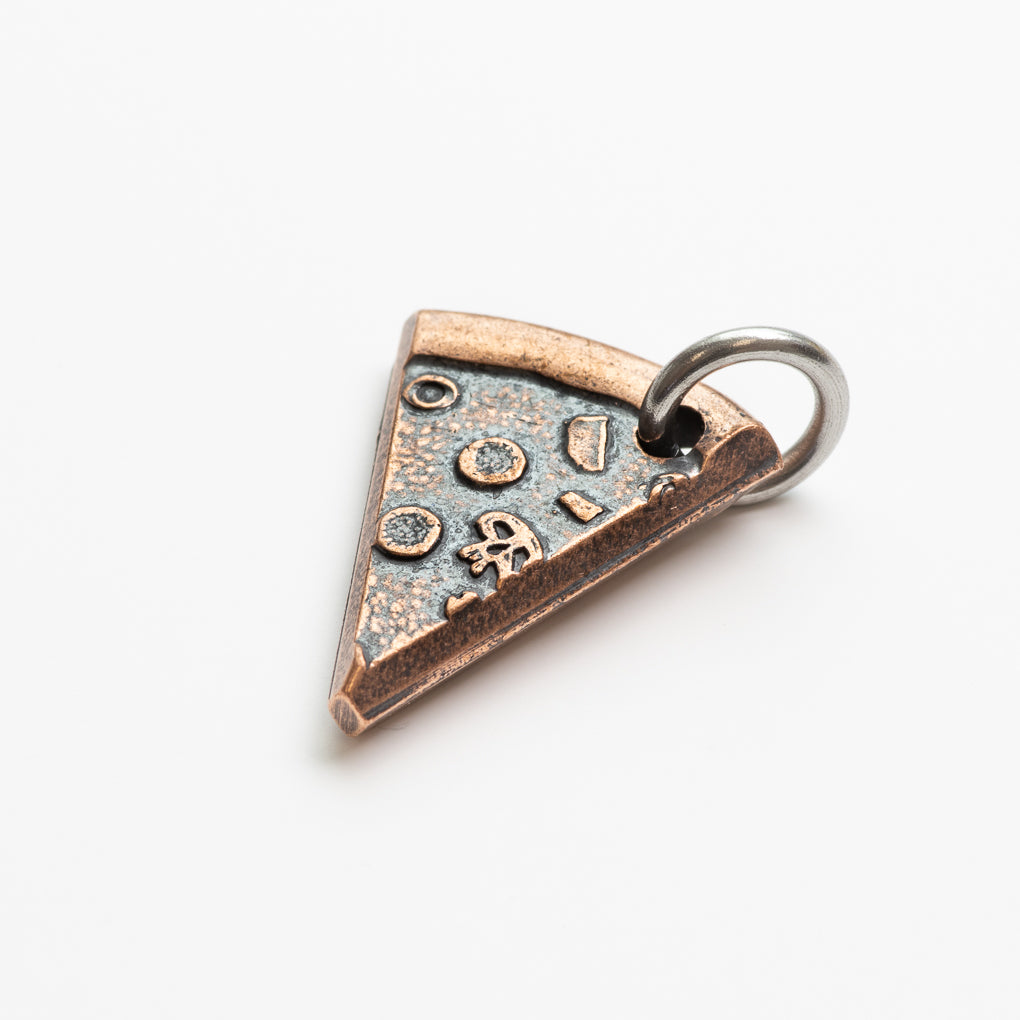 Single Copper Slice of Supreme Pizza Necklace or Keychain