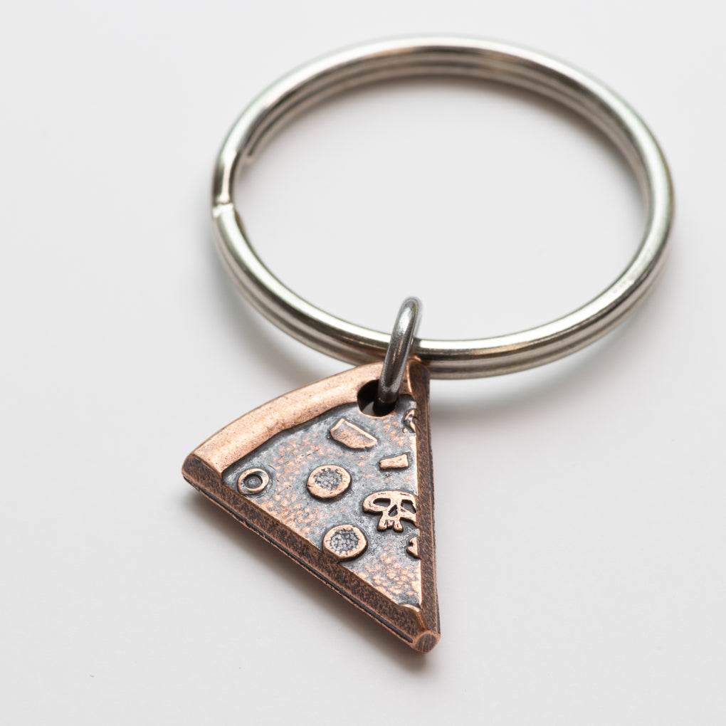 Single Copper Slice of Supreme Pizza Necklace or Keychain