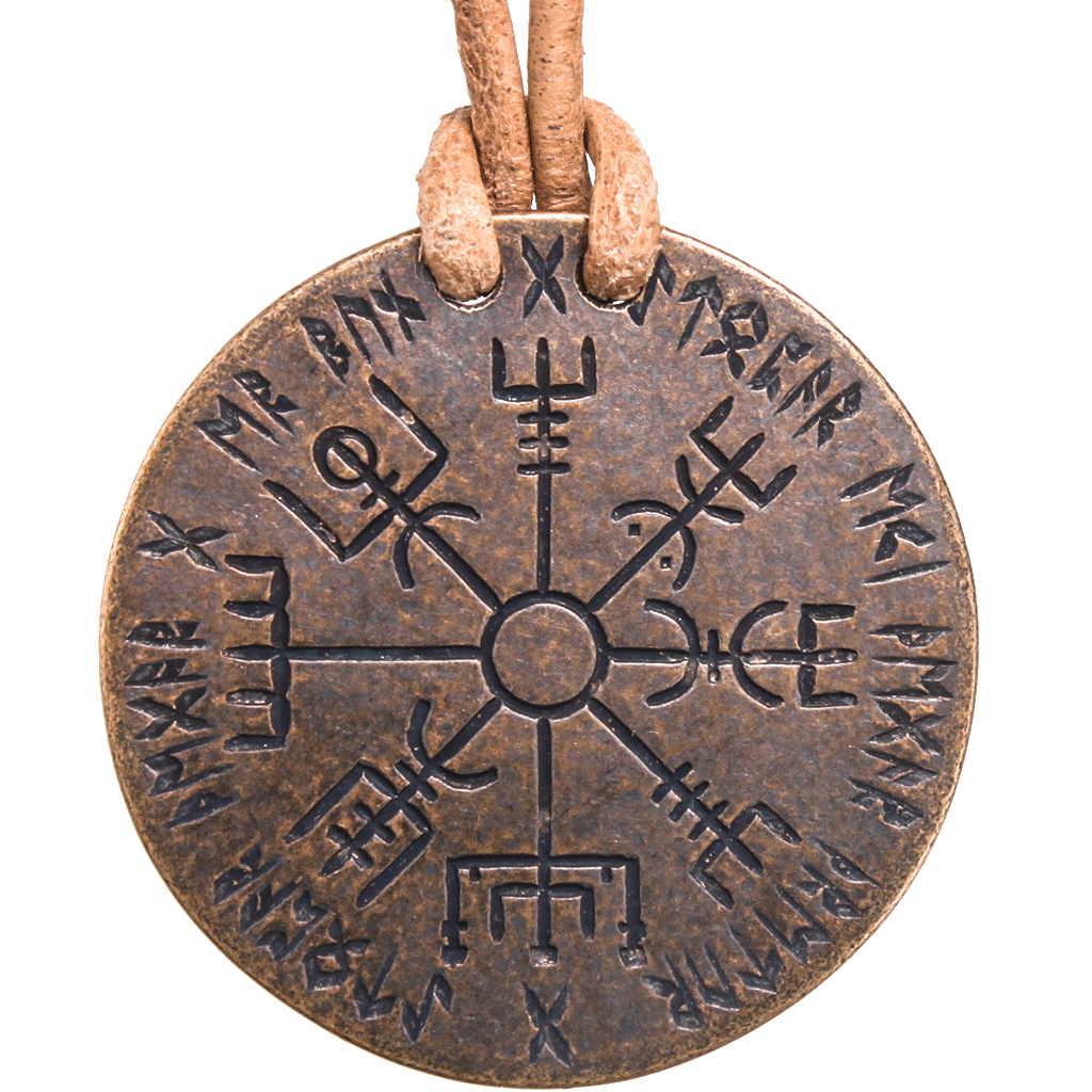 Skadi / Vegvisir Bronze and Leather Necklace