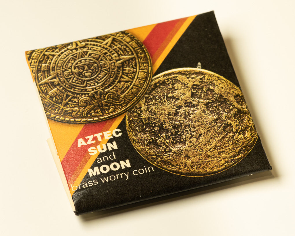 The Sun and Moon Worry Coin - Aztec Sun Stone Calendar and Moon | Shire Post Mint