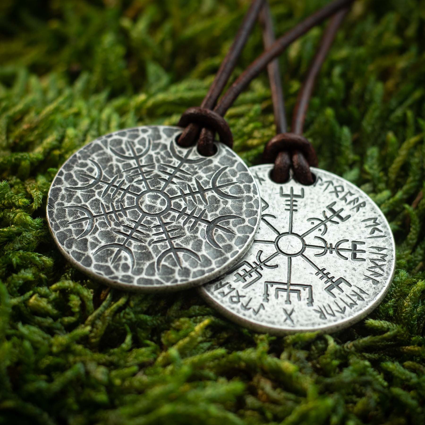 Norse Dual Stave Fine Silver Necklace Aegishjalmur Vegvisir