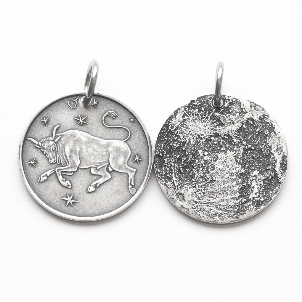 Shire Post Mint two-sided Silver Zodiac Taurus Moon Charm