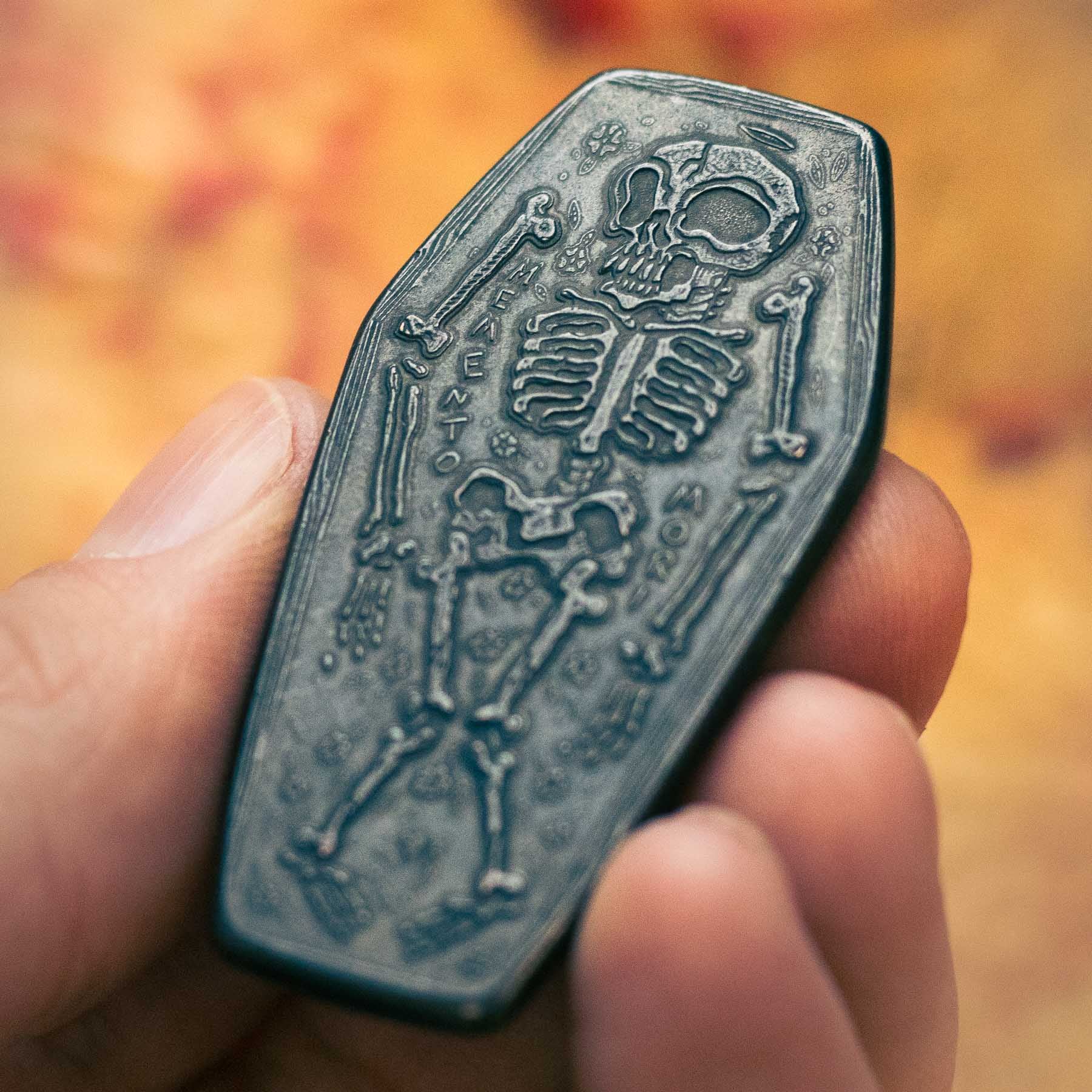 Memento Mori Skeleton Macabre Stoic EDC Coffin Blackened Copper Coin