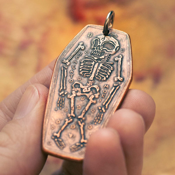 Memento Mori Coffin Skeleton Skull Stoic Copper necklace | Shire Post Mint