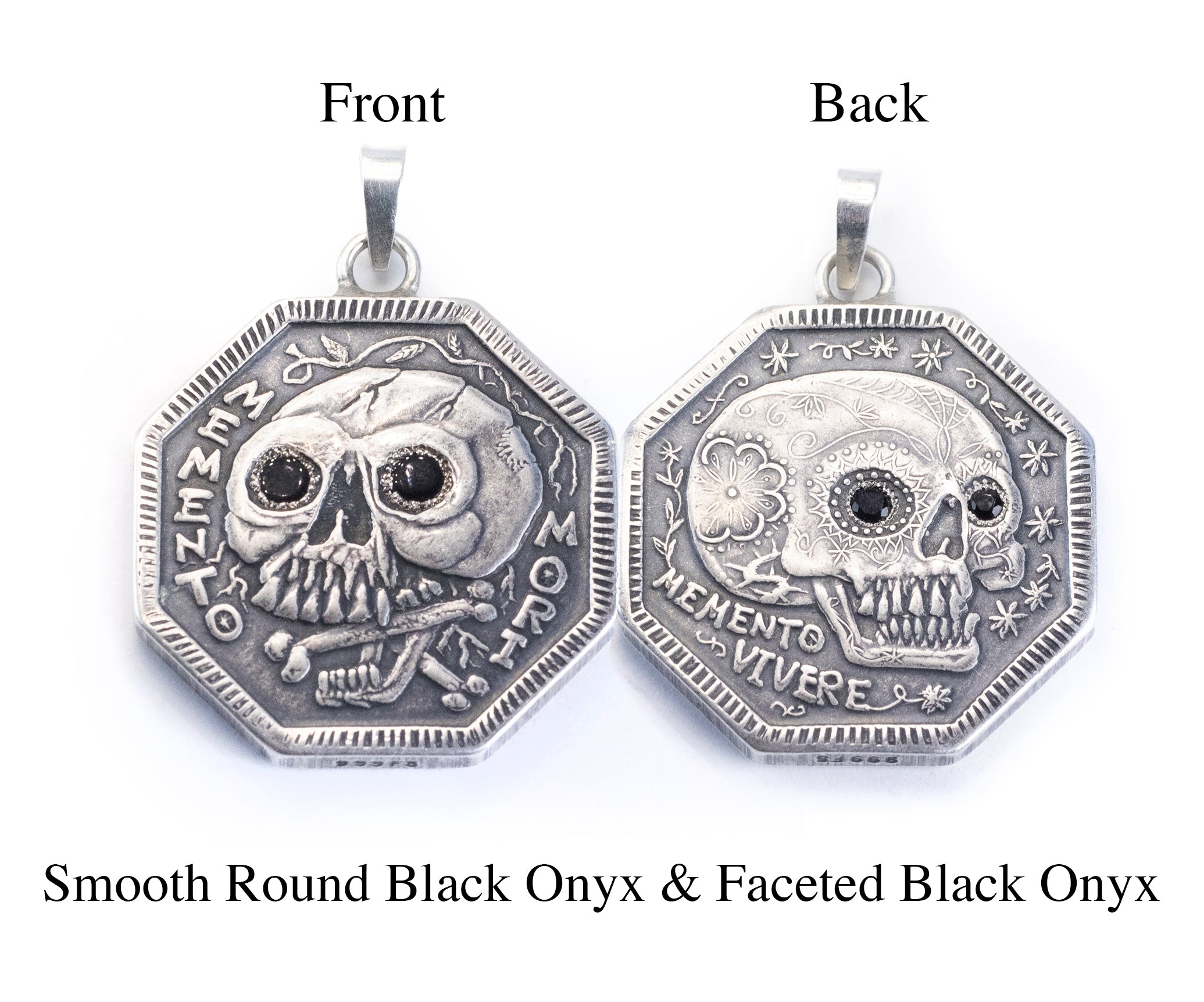 Memento Mori - Silver with Black Onyx Eyes