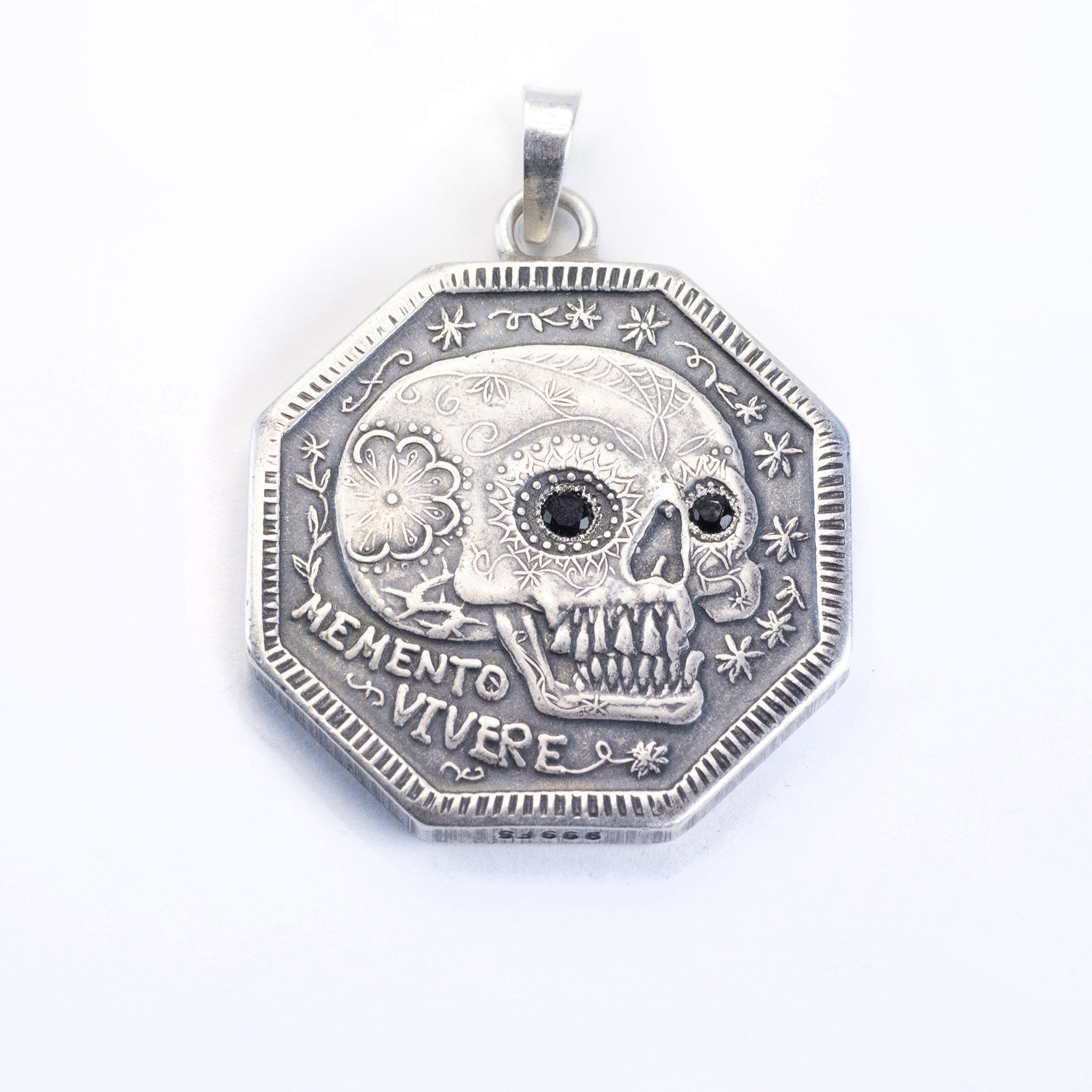Memento Mori - Silver with Black Onyx Eyes