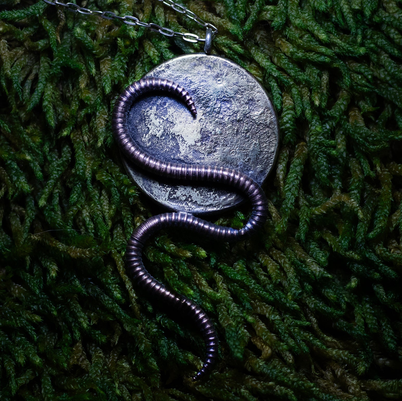 Shire Post Mint Worm Moon Brass Copper Pendant