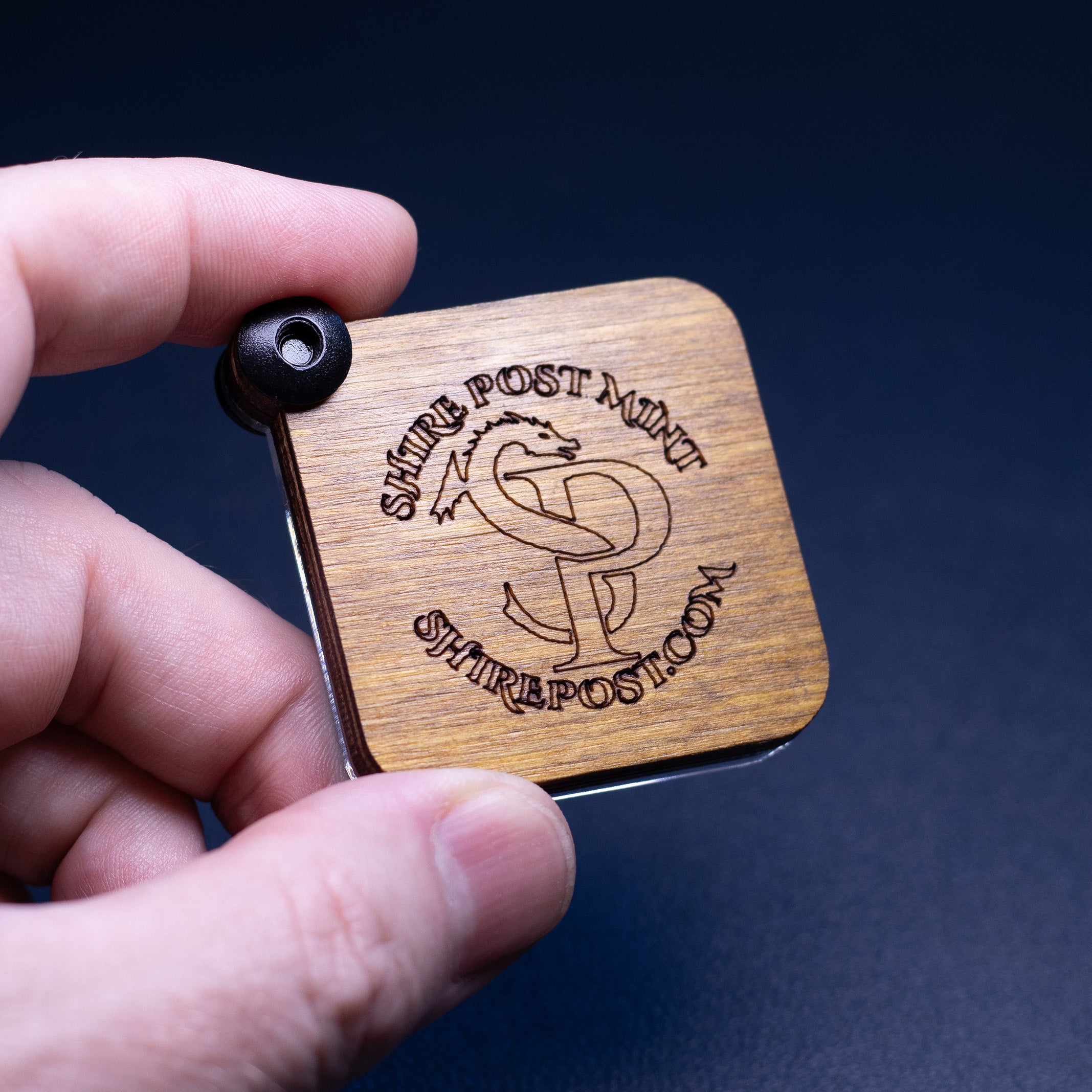 Wooden box laser-engraved with Shire Post Mint logo