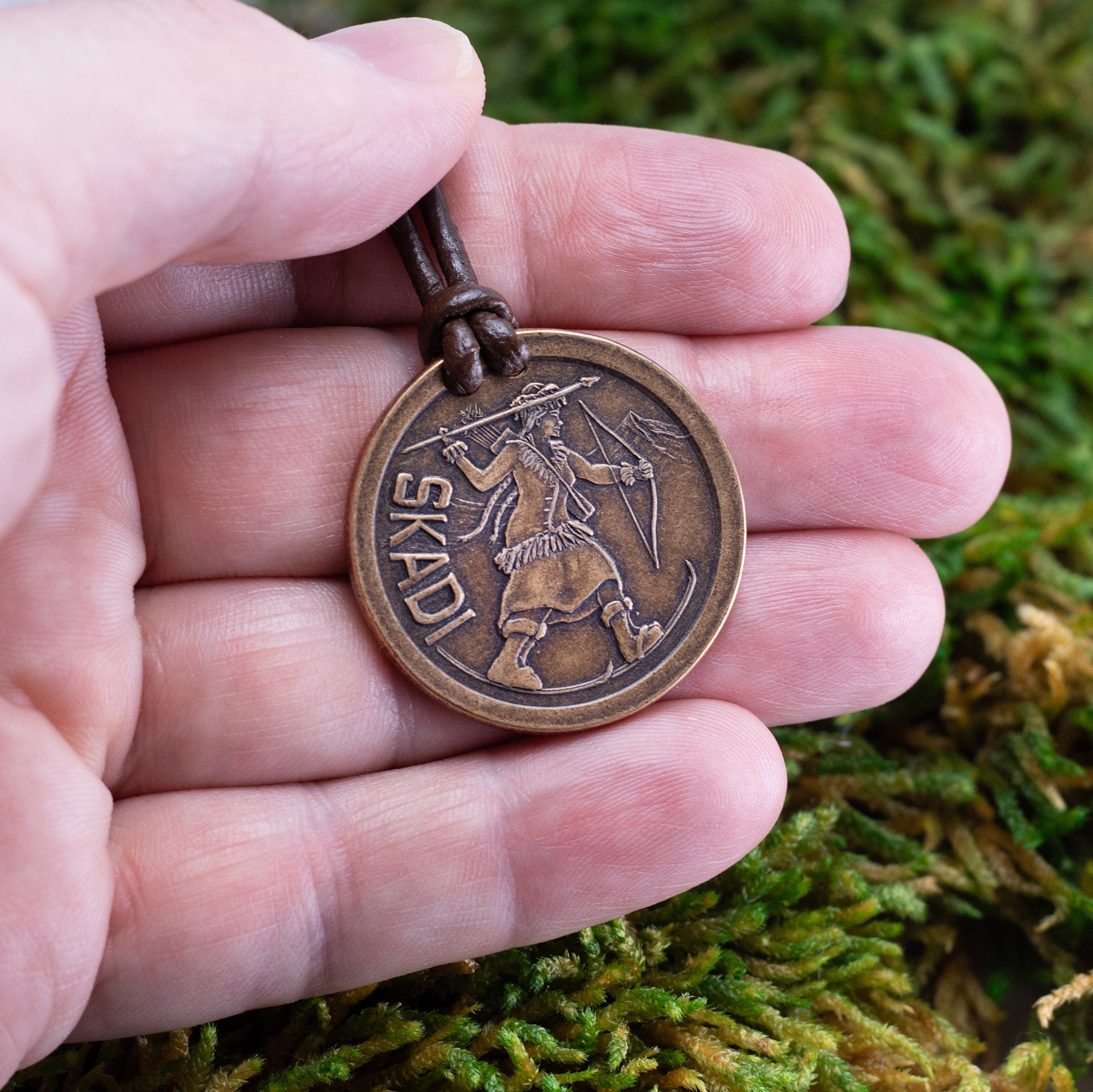 Skadi / Vegvisir Bronze and Leather Necklace