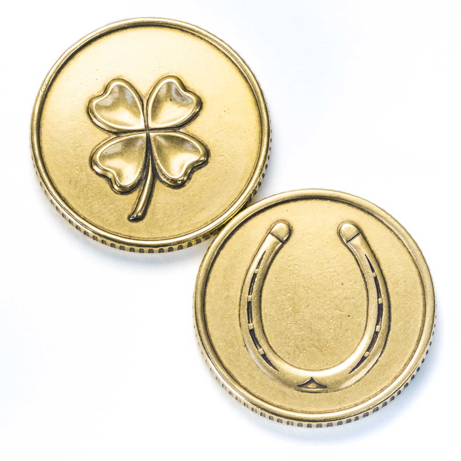 Lucky four leaf clover horse shoe coin in brass | Shire Post Mint