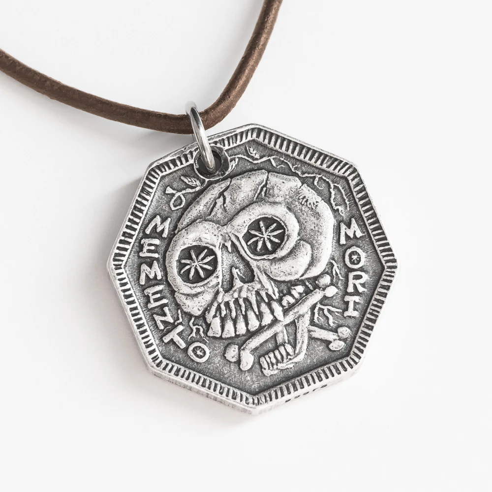 Memento Mori Silver Necklace or Charm - Memento Vivere Reminder Jewelry