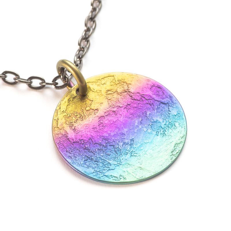 Rainbow Moon Necklace - 1" Multicolored Anodized Niobium Pendant or Charm