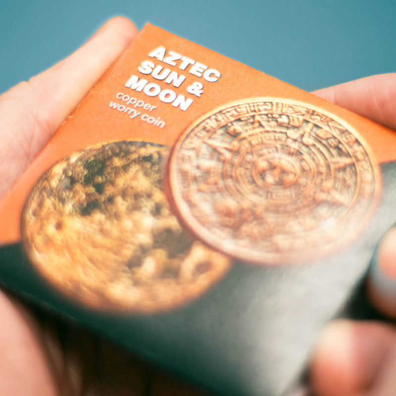 Sun and Moon Copper Coin Aztec Calendar Worry Coin | Shire Post Mint