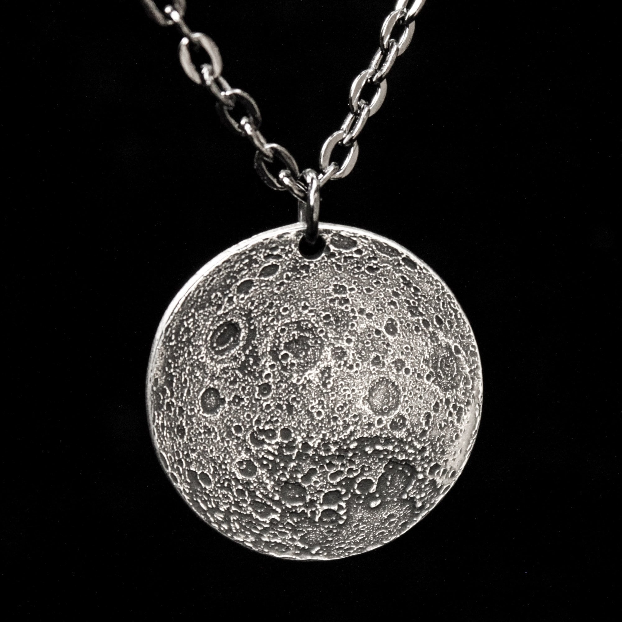 Full Moon 1/4 oz Silver Necklace on 30" chain by Shire Post Mint - far side of the moon