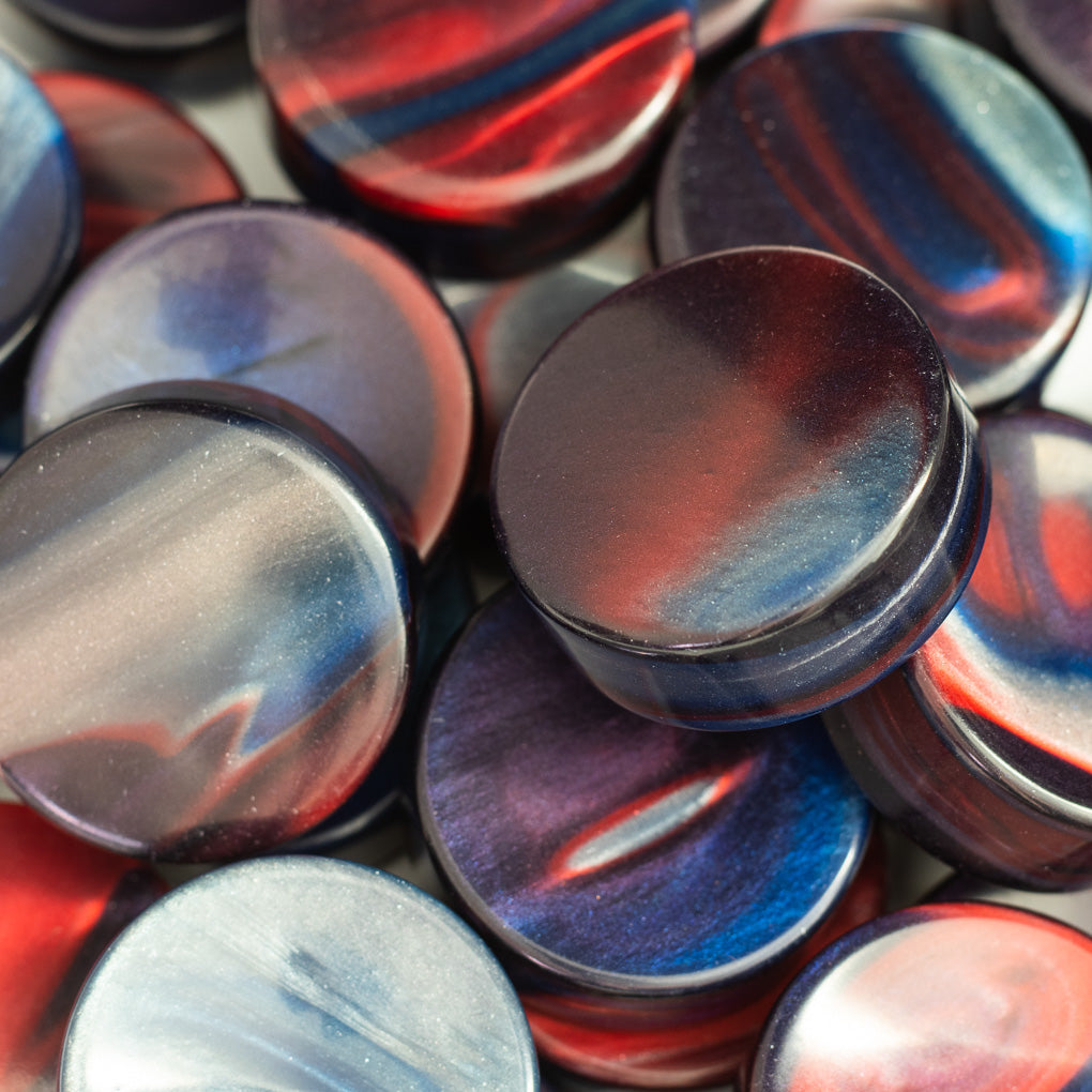 Malcolm Metallic Red White and Blue Upcycled Bowling Ball Worry Stone