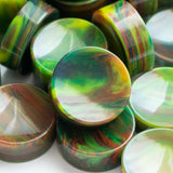 Oscar Multicolored Green Orange & Yellow Upcycled Bowling Ball Worry Stone | CONVEX/CONCAVE